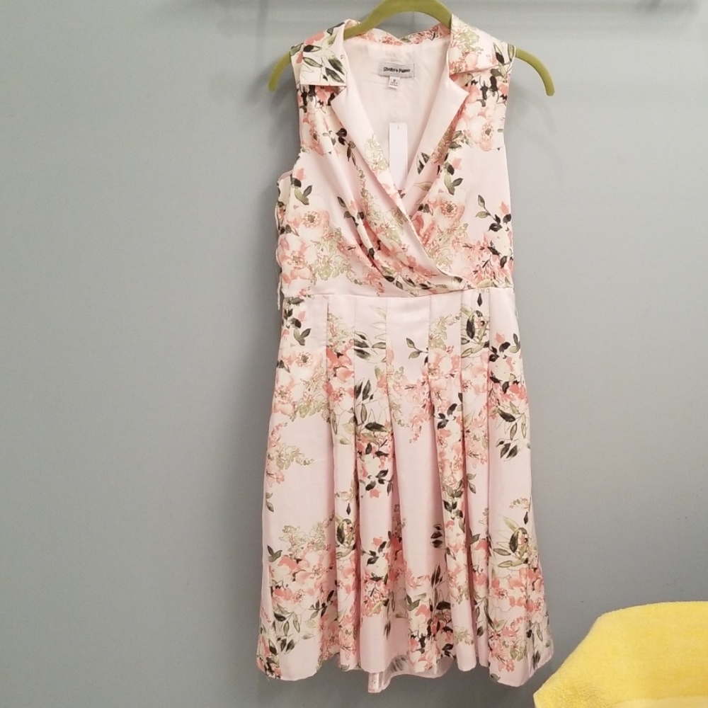 Shelby & Palmer light Pink and Green Floral Print Dress size 8 pleated lined